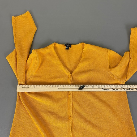Eileen Fisher Cardigan Sweater Women's Large Yellow Cotton Button Front *Flaw - Picture 7 of 14